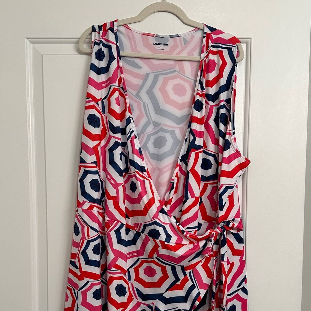 Lands' End Multicolor Geometric Wrap Dress